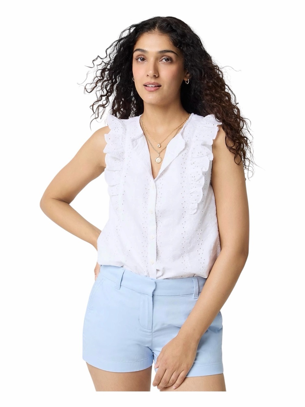 NWT! J. Crew White Cotton Eyelet Flutter Sleeve Top. Size Large.